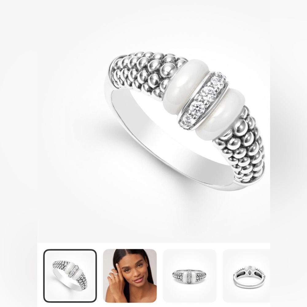 Lagos Silver and White Beaded Women's Ring 7 NEW